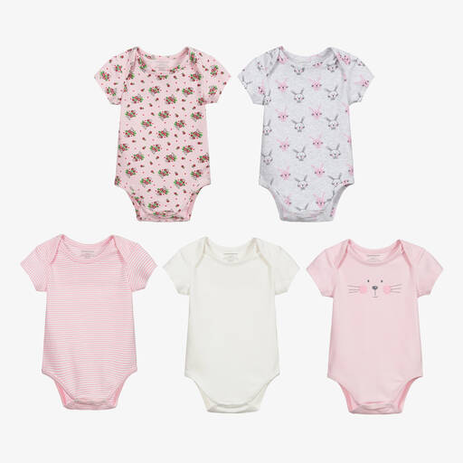 Childrensalon Essentials-Pink Organic Cotton Bodyvests (5 Pack) | Childrensalon Outlet