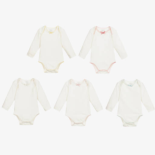 Childrensalon Essentials-تبان بأكمام طويلة قطن عضوي لون أبيض للمولودات (عدد 5) | Childrensalon Outlet