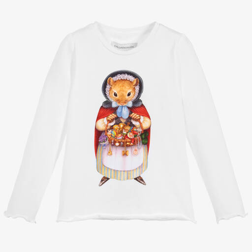 Magical Prints by CHILDRENSALON-Girls White Cotton Jersey Top | Childrensalon Outlet