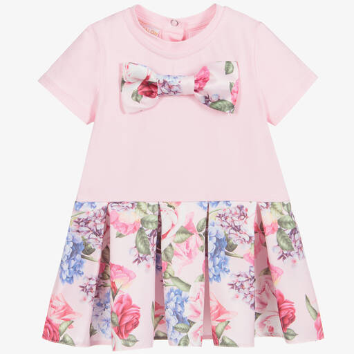 Childrensalon Occasions-Baby Girls Pink Floral Cotton Dress  | Childrensalon Outlet