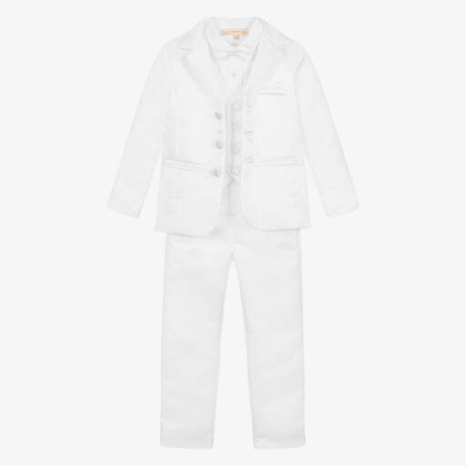 Childrensalon Occasions-Boys Elegant White Satin Suit Set | Childrensalon Outlet