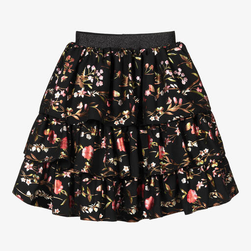 Childrensalon Occasions-Girls Black Floral Crêpe Skirt | Childrensalon Outlet