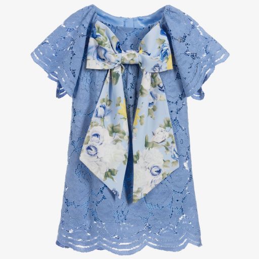 Childrensalon Occasions-Girls Blue Cotton Lace Dress | Childrensalon Outlet