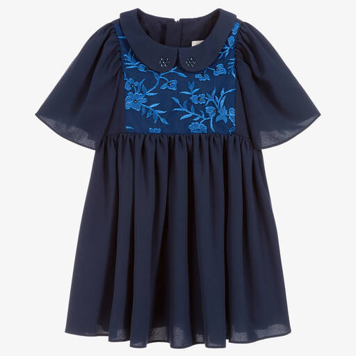 Childrensalon Occasions-Kreppstoffkleid blau | Childrensalon Outlet