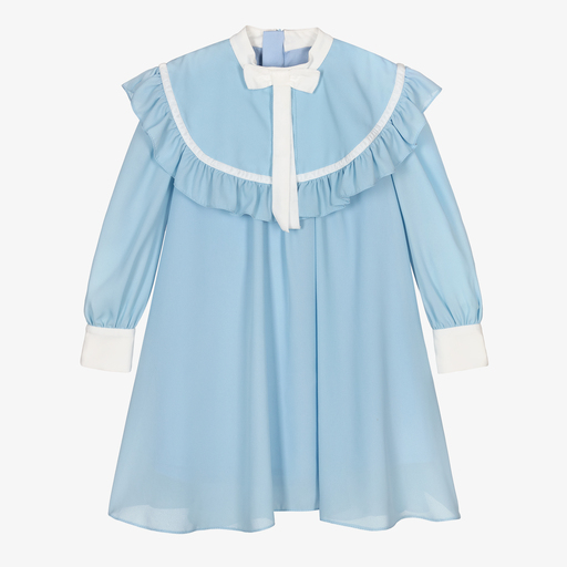 Childrensalon Occasions-Girls Blue Crêpe Trapeze Dress | Childrensalon Outlet