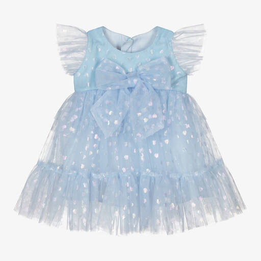 Childrensalon Occasions-Girls Blue Hearts Tulle Dress | Childrensalon Outlet