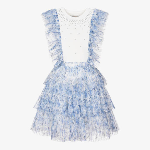 Childrensalon Occasions-Girls Elegant Blue Floral Skirt Ensemble | Childrensalon Outlet