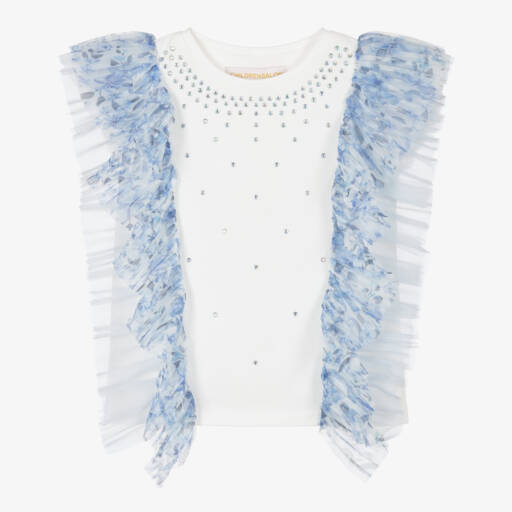 Childrensalon Occasions-Элегантный белый топ из тюля с оборками для девочек | Childrensalon Outlet