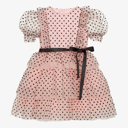 Childrensalon Occasions-Платье с оборками и розовыми точками для девочек | Childrensalon Outlet