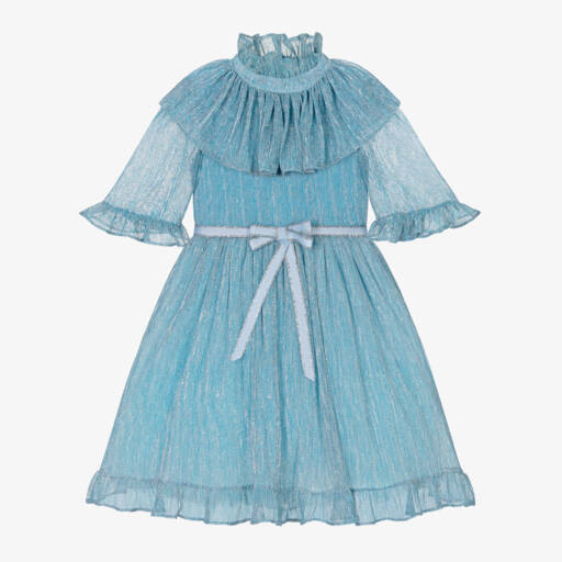 Childrensalon Occasions-Платье с блестками и складками для девочек в лазурном цвете | Childrensalon Outlet