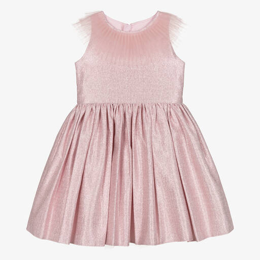 Childrensalon Occasions-Girls Glittery Pink Dress with Tulle Collar | Childrensalon Outlet