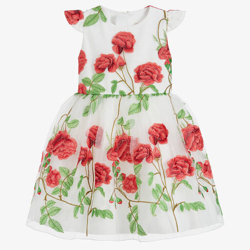 Childrensalon Occasions-Girls Ivory Embroidered Floral Tulle Dress | Childrensalon Outlet