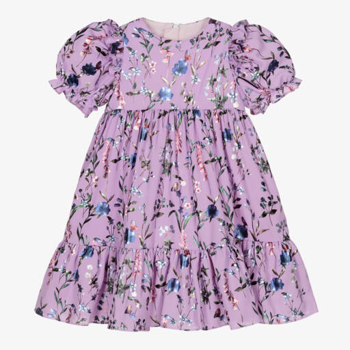 Childrensalon Occasions-فستان شيفون لون بنفسجي بطبعة ورود | Childrensalon Outlet