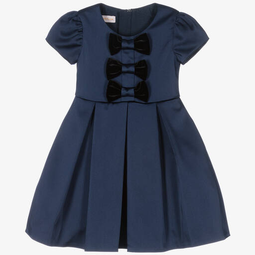 Childrensalon Occasions-Girls Navy Blue Satin Bow Dress | Childrensalon Outlet