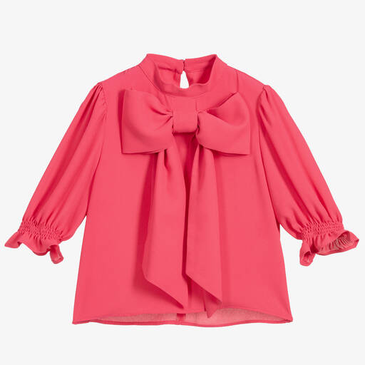Childrensalon Occasions-Розовая блузка из крепа с бантом для девочек | Childrensalon Outlet