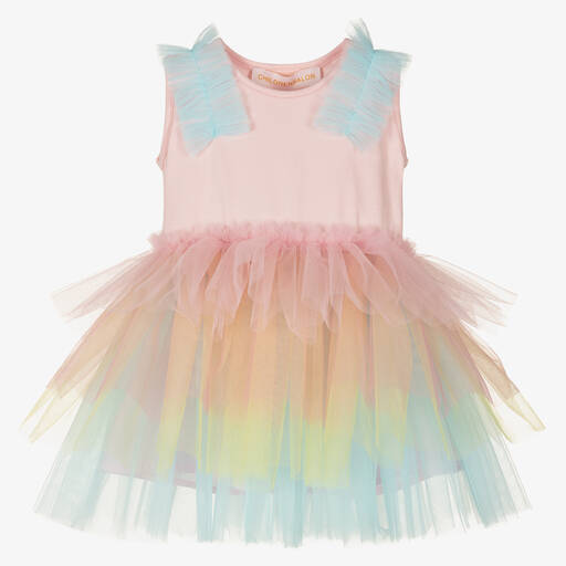 Childrensalon Occasions-Girls Pink Rainbow Tulle Dress | Childrensalon Outlet
