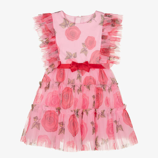 Childrensalon Occasions-Girls Pink Rose Tulle Dress | Childrensalon Outlet