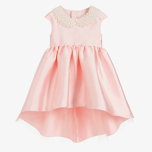 Childrensalon Occasions-فستان ساتان لون زهري مزين بياقة لؤلؤ | Childrensalon Outlet