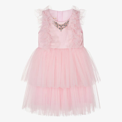 Childrensalon Occasions-Girls Pink Satin Tulle Gown | Childrensalon Outlet