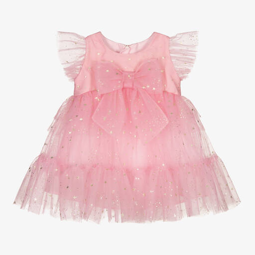 Childrensalon Occasions-فستان تول لون زهري بطبعة نجوم | Childrensalon Outlet