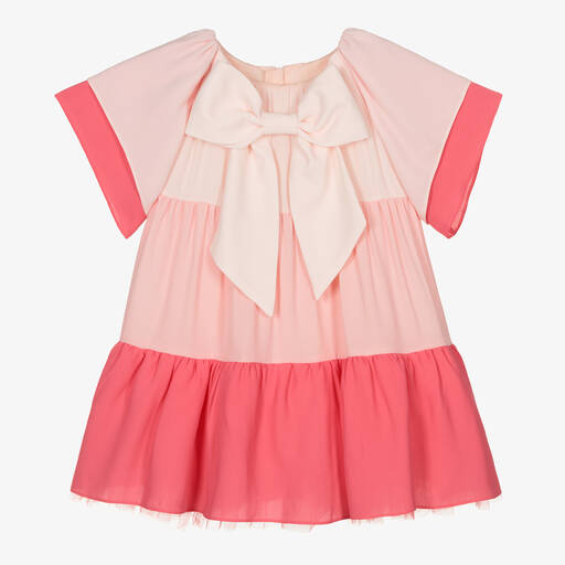 Childrensalon Occasions-Girls Pink Tiered Crêpe Chiffon Dress | Childrensalon Outlet