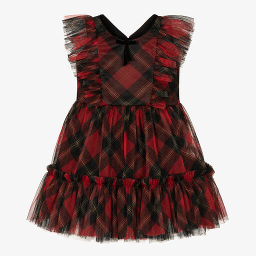 Childrensalon Occasions-Rotes Karo-Tüllkleid (M) | Childrensalon Outlet