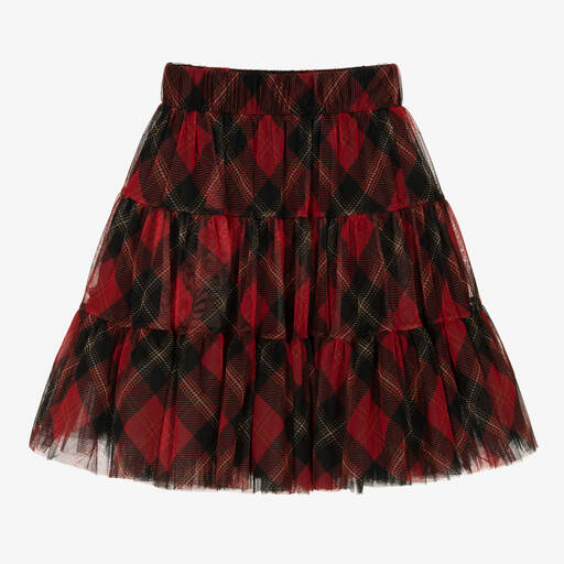 Childrensalon Occasions-Jupe tartan rouge tulle fille | Childrensalon Outlet