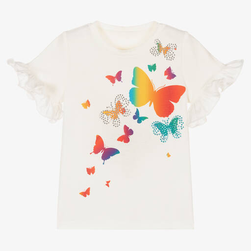 Childrensalon Occasions-Girls White Cotton Butterfly T-Shirt | Childrensalon Outlet
