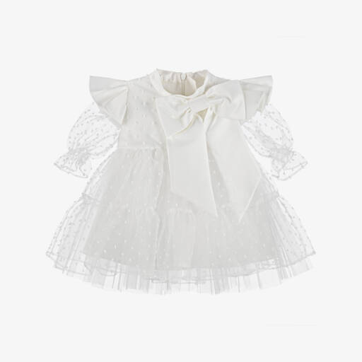 Childrensalon Occasions-Girls White Organza Bow Dress | Childrensalon Outlet