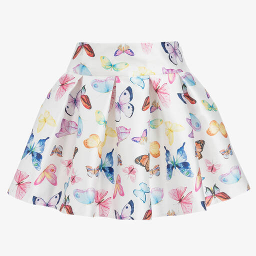Childrensalon Occasions-Белая атласная юбка с бабочками для девочек | Childrensalon Outlet