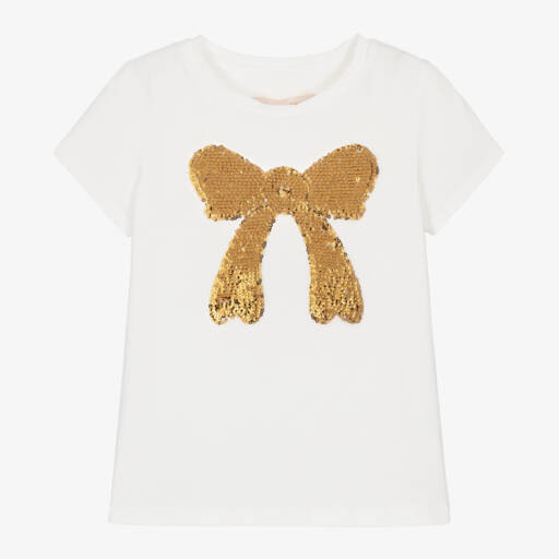 Childrensalon Occasions-Girls White Sequin Bow Top | Childrensalon Outlet