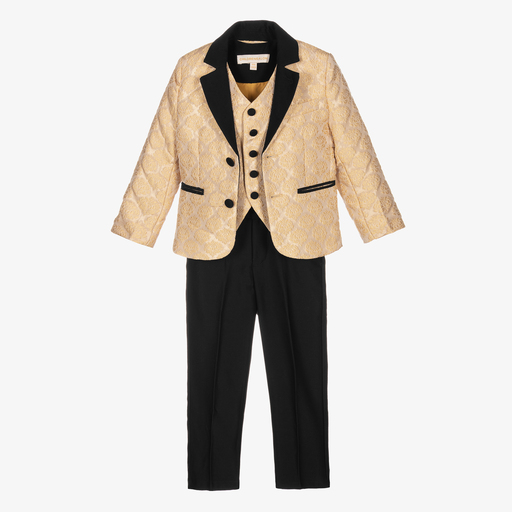 Childrensalon Occasions-Gold & Black Brocade Suit  | Childrensalon Outlet