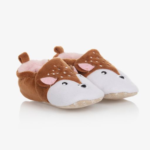 Chipmunks-Baby Girls Brown Deer Slippers | Childrensalon Outlet