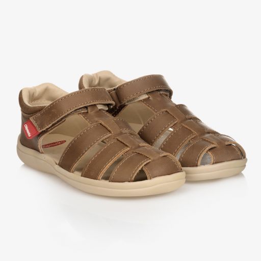 Chipmunks-Beige Leather Velcro Sandals | Childrensalon Outlet