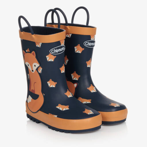 Chipmunks-Boys Blue & Orange Fox Rain Boots | Childrensalon Outlet