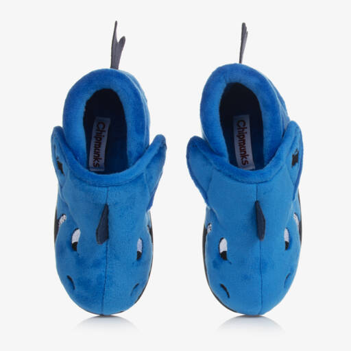 Chipmunks-Boys Blue Shark Velcro Slippers | Childrensalon Outlet