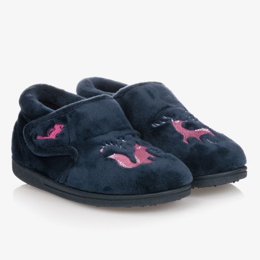 Chipmunks-Navy Blue Velcro Fox Slippers | Childrensalon Outlet