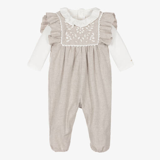 Chloé-Baby Girls Grey Cotton Dungaree Set | Childrensalon Outlet