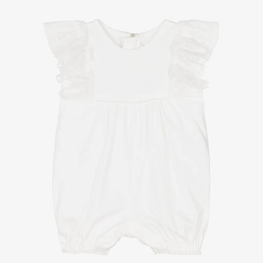 Chloé-Barboteuse coton ivoire à dentelle | Childrensalon Outlet