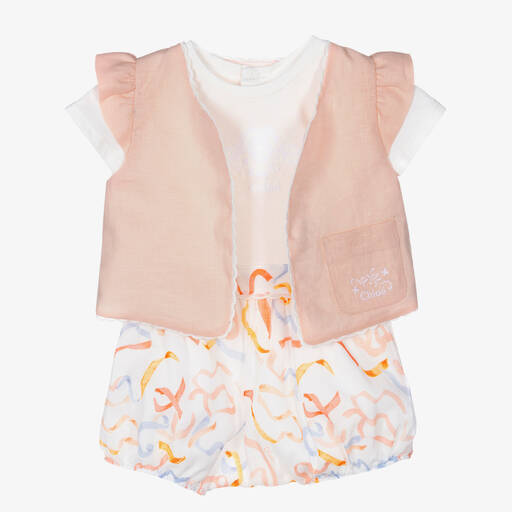 Chloé-Baby-Shorts-Set in Elfenbein & Rosa | Childrensalon Outlet