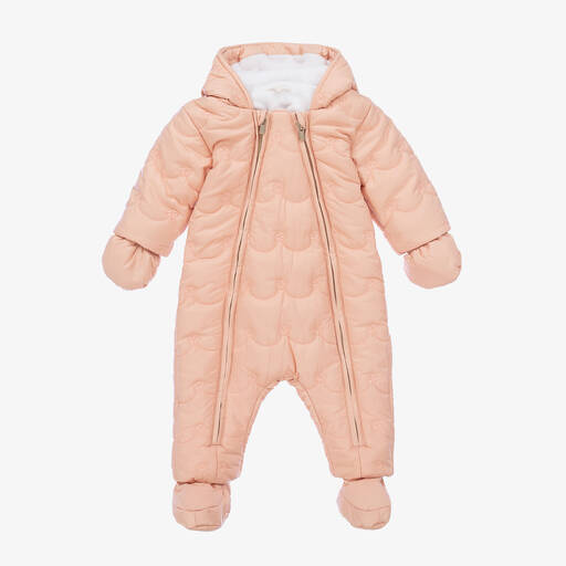 Chloé-Baby Girls Pink Hooded Snowsuit | Childrensalon Outlet