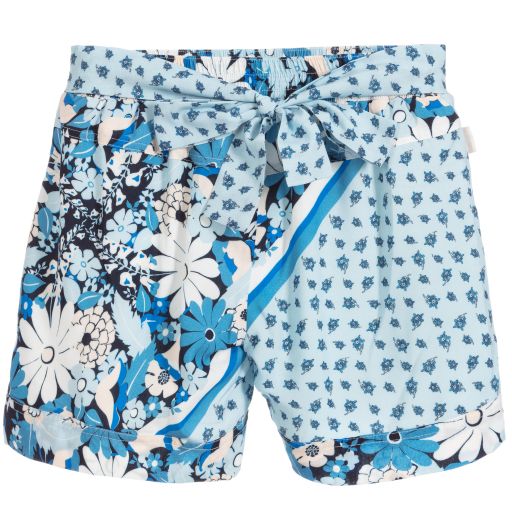 Chloé-Blue Floral Viscose Shorts | Childrensalon Outlet