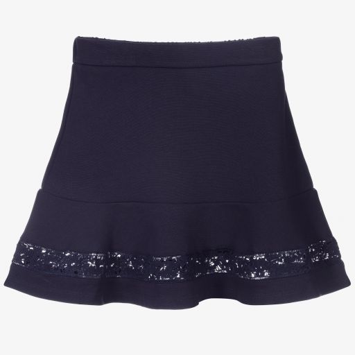 Chloé-تنورة ميلانو جيرسي مزينة بدانتيل لون كحلي | Childrensalon Outlet