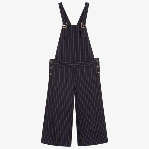 Chloé-Blue Striped Linen Dungarees | Childrensalon Outlet
