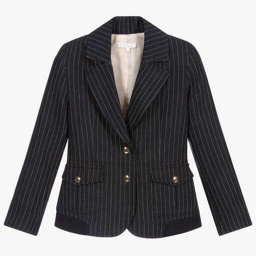 Chloé-Blue Striped Linen Suit Jacket | Childrensalon Outlet
