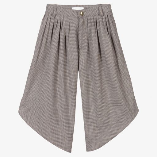 Chloé-Brown Check Flared Trousers | Childrensalon Outlet