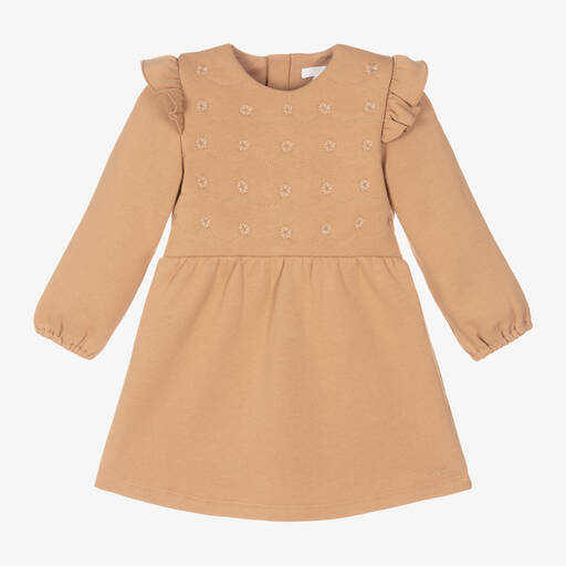 Chloé-Dunkelbeiges besticktes Bio-Kleid | Childrensalon Outlet