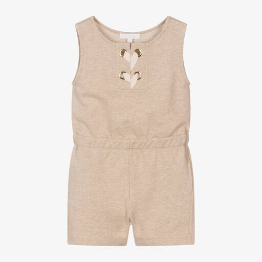 Chloé-Girls Beige Cotton Ribbon Playsuit | Childrensalon Outlet