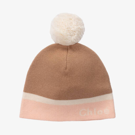 Chloé-قبعة مزيج قطن وصوف محبوك لون بيج للبنات | Childrensalon Outlet