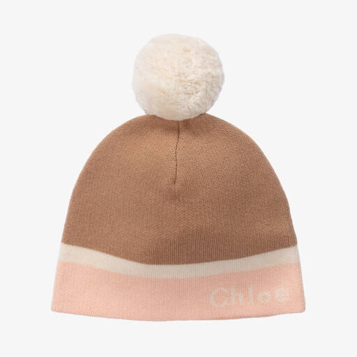 Chloé-Beige Baumwoll- & Wollstrickmütze | Childrensalon Outlet